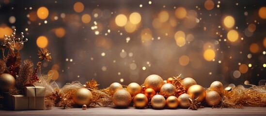 Poster - A festive display of New Year s decorations including a gift box and garland Copy space image