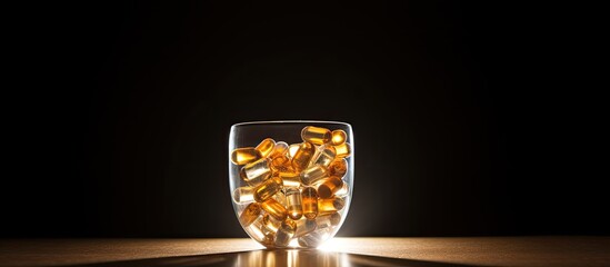 Sticker - A small cup filled with medicine capsules providing ample copy space for displaying the image