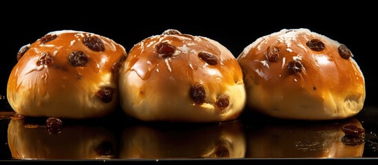 Poster - Raisin filled buns perfect for a sweet treat. Creative banner. Copyspace image