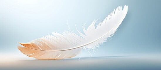 Poster - A white feather floats in the air creating an abstract and ethereal ambiance There is ample copy space surrounding the feather
