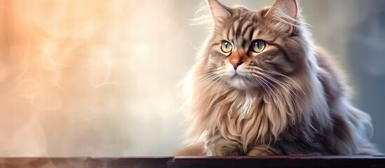 Wall Mural - Gorgeous domestic cat with a mix of brown Persian features and captivating allure copy space image