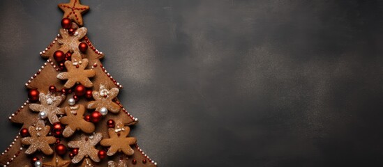 Aufkleber - A festive Christmas gingerbread tree with a gray background seen from above The image leaves room for copy or other elements. Creative banner. Copyspace image