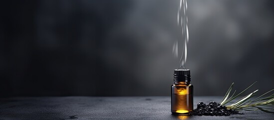 Poster - A dark grey background with a drop of essential oil providing ample copy space for images