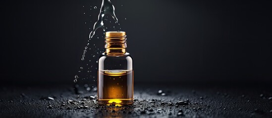 Poster - A dark grey background with a drop of essential oil providing ample copy space for images