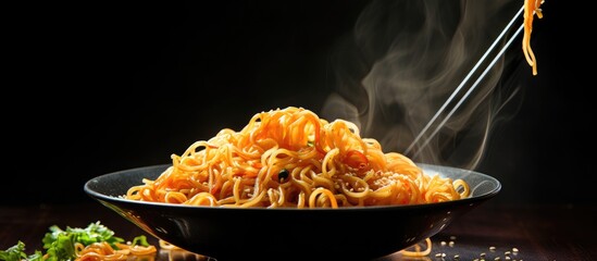 Wall Mural - Asian noodles that have not been cooked with plenty of space for adding text or images. Creative banner. Copyspace image