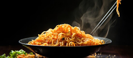 Sticker - Asian noodles that have not been cooked with plenty of space for adding text or images. Creative banner. Copyspace image