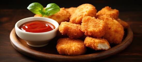 Canvas Print - delicious homemade chicken nuggets served with a side of tangy tomato ketchup perfect for dipping. c