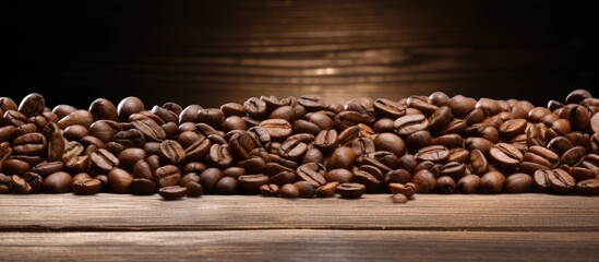 Canvas Print - A copy space image of coffee beans resting on a rustic wooden table