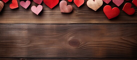 Sticker - A copy space image of wooden background decorated with hearts for Valentine s Day or Mother s Day