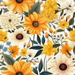 Seamless floral pattern with yellow and white flowers