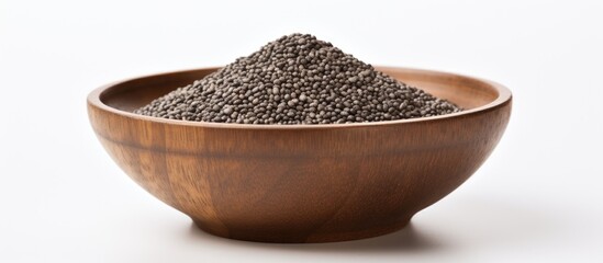 Aufkleber - A copy space image featuring chia seeds beautifully presented in a wooden bowl set against a crisp white background