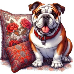 Wall Mural - A dog sitting next to a pillow image art realistic photo harmony illustrator.