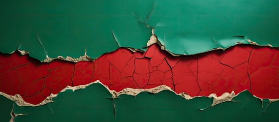 Aufkleber - A copy space image of torn red paper fixed with tape on a green backdrop