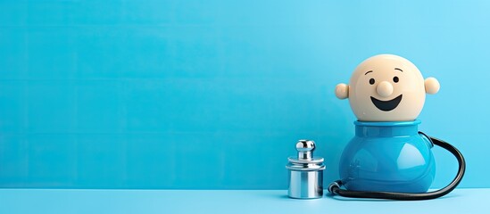 Poster - Copy space image of a piggy bank with a stethoscope placed on a vibrant blue background