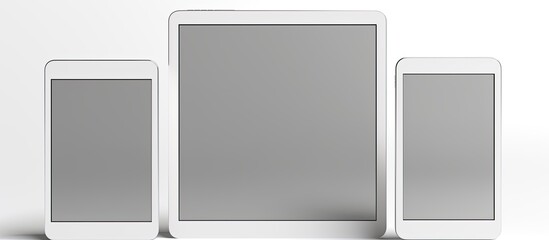 Poster - A copy space image of tablet computers presented on a plain white background specifically created for designers to create mockups