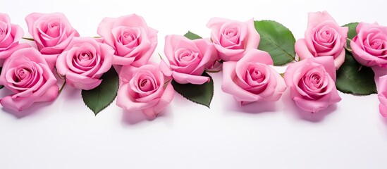 Aufkleber - Copy space image of pink roses on a white background creating a festive and vibrant atmosphere