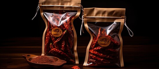 Poster - A copy space image showcasing dried chili peppers perfectly packaged for sale serving as an enticing advertisement for dried spices