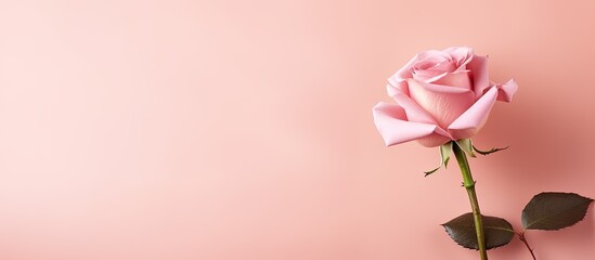 Aufkleber - Copy space image of a pink rose on a pink background symbolizing love for occasions like Happy Women s Day Mother s Day Valentine s Day and birthday greeting cards