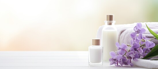 Poster - Copy space image of spa treatment products on a white paper background providing ample room for text