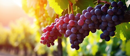 Aufkleber - Image of wine grapes hanging on a cordon in a vineyard ready for harvest with copy space