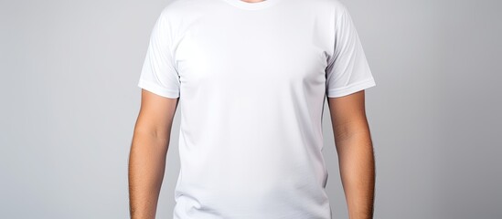 Poster - Copy space image of a blank white shirt worn by a young man isolated on a white background representing a T shirt design and clothing idea