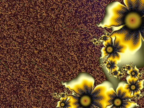 Fantastic multicolored flowers. Fractal artwork for use as templates, computer backgrounds, label printing and more. Graphic background design.