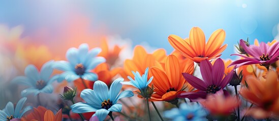 Aufkleber - A macro photo of vibrant flowers with a blurred background providing ample copy space image