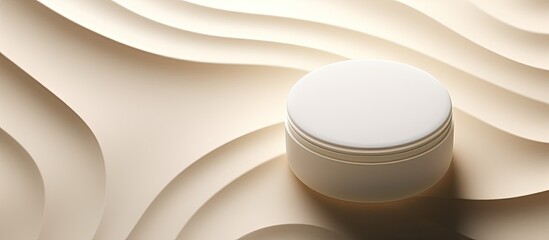 Poster - Mock up plastic container for cream gel or lotion with hard shadows on a beige background Beauty product package in a monochrome top view copy space image