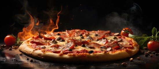Poster - A mouthwatering piping hot pizza is prepared to be devoured A delectable copy space image for the menu captures its irresistible essence