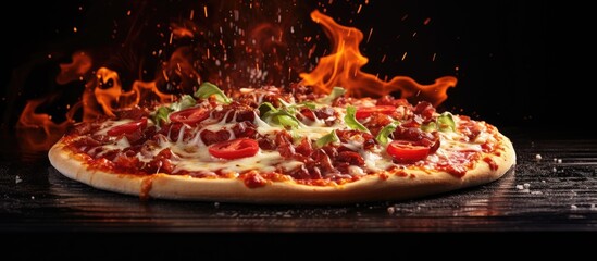 Poster - A mouthwatering piping hot pizza is prepared to be devoured A delectable copy space image for the menu captures its irresistible essence