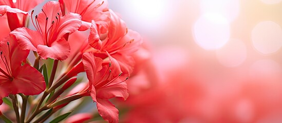 Poster - Blooming red oleander flowers with a blurred bokeh background creating a visually appealing copy space image
