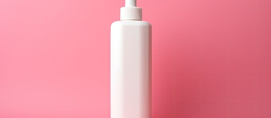 Canvas Print - A white dispenser for shampoo cream or soap is seen from a top view on a pink background with plenty of room for text or images around it This blank plastic bottle is associated with skincare