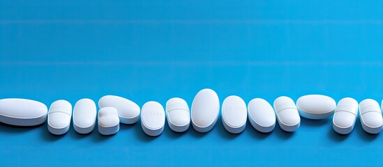 Aufkleber - Pills neatly arranged on a vibrant blue background providing ample copy space for additional content