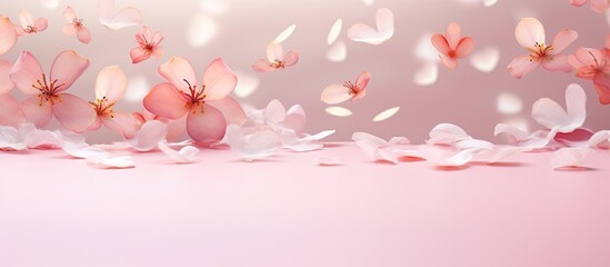 Aufkleber - The pink flowers petals and pastel background create a festive ambiance for a Valentine s Day and Women s Day greeting card The heart text lettering on the background template offers a space for cust