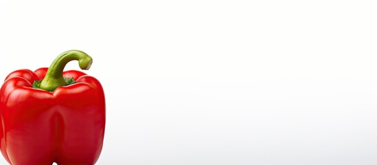 Poster - A red bell pepper stands alone on a plain white background offering ample copy space for text