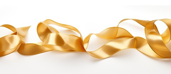Wall Mural - A collection of gold ribbons placed separately on a white background providing ample space for additional images or text