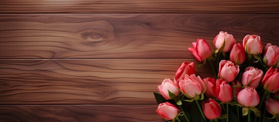 Leinwandbilder - A wooden background with a beautiful bouquet of roses leaving room for additional content