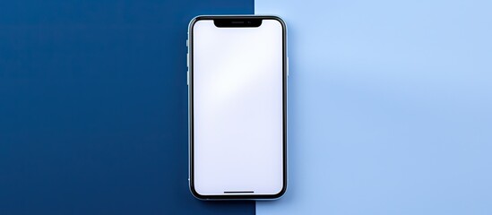 Poster - A smartphone with a white screen is placed in a pocket on a blue background providing ample space for adding text