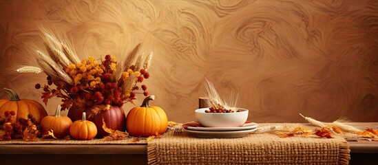 Aufkleber - A Thanksgiving Day background with a table set for the autumn harvest Includes a copy space image