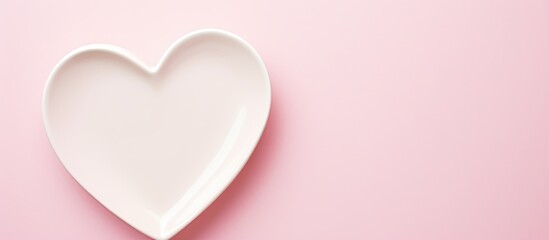 Aufkleber - A heart shaped white plate with favorite items placed on a pink background isolated with copy space for text