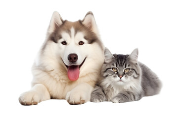 Wall Mural - dog with cat friendly isolated on white