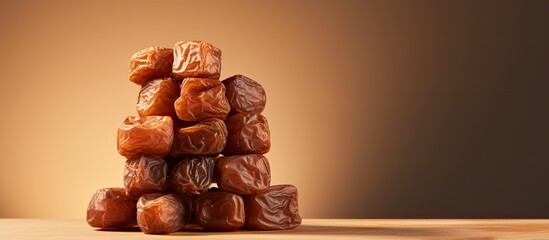 Aufkleber - A solitary stack of dehydrated dates set apart on a blank canvas with enough negative space to draw focus to the image. Creative banner. Copyspace image