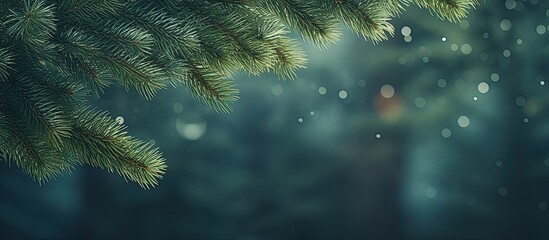 Leinwandbilder - Spruce branches create a natural frame with copy space allowing for text placement The background is blurred producing a realistic bokeh effect