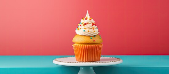 Aufkleber - The cupcake stands out on a vibrant and richly colored backdrop creating a visually appealing composition with plenty of copy space