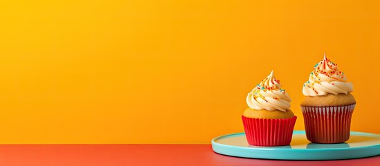 Aufkleber - The cupcake stands out on a vibrant and richly colored backdrop creating a visually appealing composition with plenty of copy space