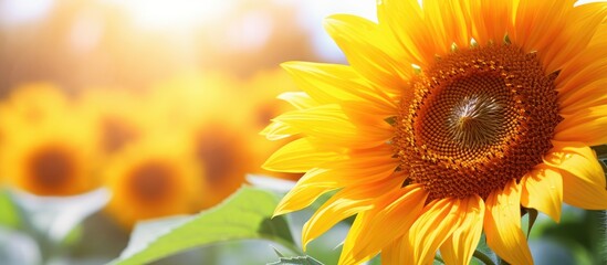 Poster - Closeup of a stunning sunflower in full bloom on a summer day providing ample space for adding text in the image