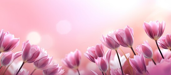 Poster - A stunning image of isolated pink spring flowers that captivate with their beauty The backdrop provides ample space highlighting the vibrant colors of the flowers