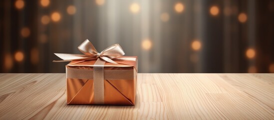 Poster - A wooden surface with a gift box placed on it providing ample copy space for images or text