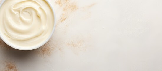 Poster - A top down view of a delicious vanilla ice cream against a textured concrete backdrop leaving plenty of space for adding text or other graphic elements. Creative banner. Copyspace image