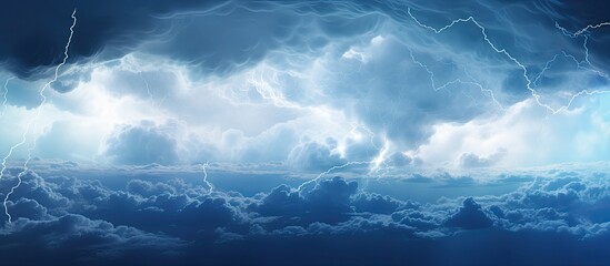 Poster - Top view of clouds and lightning on a white background creating a storm concept with bad weather Ample copy space available for added content